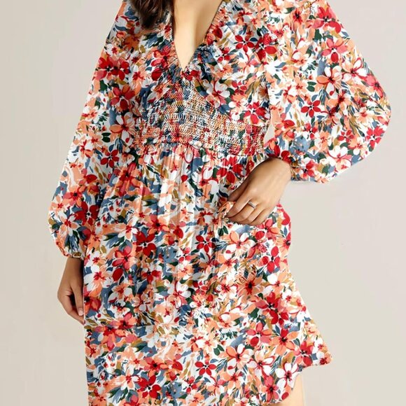 Custom Fit A-Line Mini Dress for Women - 2025 Floral V Neck Long Sleeve Sundress - Picture 3 of 3